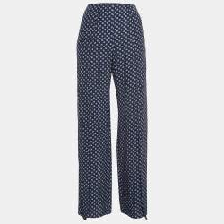 Ralph Lauren Purple Label Blue Printed Silk High Slit Wide-Leg Pants M