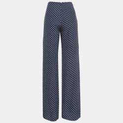 Ralph Lauren Purple Label Blue Printed Silk High Slit Wide-Leg Pants M