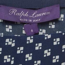 Ralph Lauren Purple Label Blue Printed Silk High Slit Wide-Leg Pants M