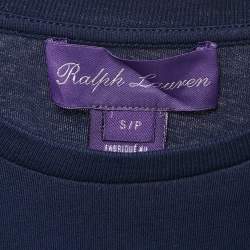 Pre Owned Ralph Lauren Purple Label Navy Blue Teddy Applique Crew Neck T-Shirt S