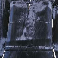 Pre Owned Ralph Lauren Purple Label Navy Blue Silk Lurex Long Sleeve Jumpsuit M