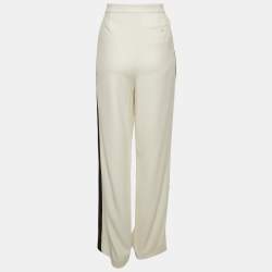Pre Owned Ralph Lauren Purple Label Off-White Crepe Contrast Trim Straight Leg Trousers M