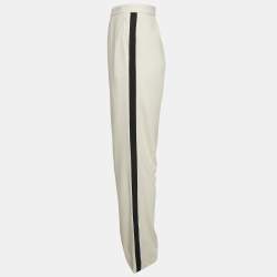 Pre Owned Ralph Lauren Purple Label Off-White Crepe Contrast Trim Straight Leg Trousers M