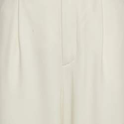 Pre Owned Ralph Lauren Purple Label Off-White Crepe Contrast Trim Straight Leg Trousers M