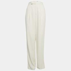 Pre Owned Ralph Lauren Purple Label White Crepe Side Stripe Trousers S
