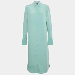 Pre Owned Ralph Lauren Purple Label Blue Silk Shirt Midi Dress S