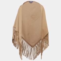 Pre Owned Ralph Lauren Purple Label Brown Camel Hair Fringe Poncho One Size