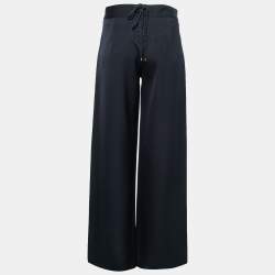 Ralph Lauren Purple Label Navy Blue Wool Button Embellished Wide Leg Trouser M