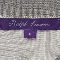 Pre Owned Ralph Lauren Purple Label Silver Metallic Silk-Knit Polo T-Shirt M