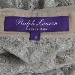 Pre Owned Ralph Lauren Purple Label Beige Lace Crepe Trimmed Button Front Shirt Blouse M