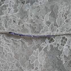 Pre Owned Ralph Lauren Purple Label Beige Lace Crepe Trimmed Button Front Shirt Blouse M