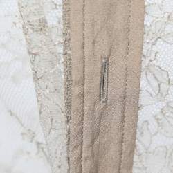 Pre Owned Ralph Lauren Purple Label Beige Lace Crepe Trimmed Button Front Shirt Blouse M