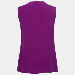 Pre Owned Ralph Lauren Purple Label Purple Silk Sleeveless Ruffle Detail Top M
