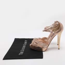 مملوكة مسبقًا صندل رالف لورين بيربل ليبل جلد ثعبان ذهبي وردي بحزام للكاحل مقاس 40.5