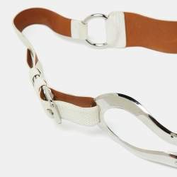 Pre Owned Ralph Lauren Off White Lizard Waist Buckle Belt 90CM