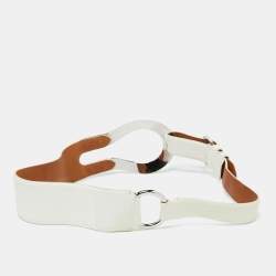 Pre Owned Ralph Lauren Off White Lizard Waist Buckle Belt 90CM
