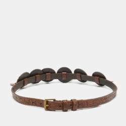 Pre Owned Ralph Lauren Dark Brown Leather Embossed Waist Buckle Belt M