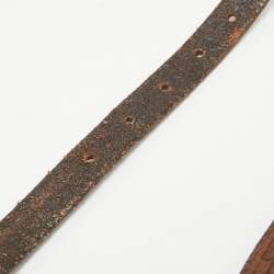 Pre Owned Ralph Lauren Dark Brown Leather Embossed Waist Buckle Belt M