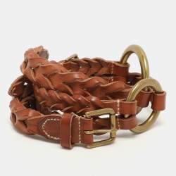 Ralph Lauren Brown Braided Leather Buckle Waist Belt M