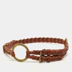 Ralph Lauren Brown Braided Leather Buckle Waist Belt M