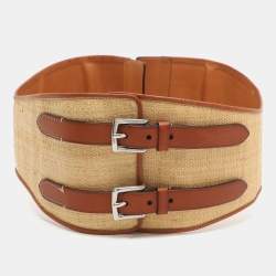 Pre Owned Ralph Lauren Medium Waist Belt Brown Leather and Straw