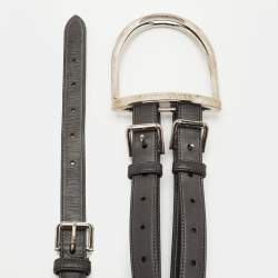 Pre Owned حزام رالف لورين جلد أسود ثلاثي الحزام بحلقة معدنية وسط حجم 90 سم