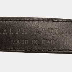 Pre Owned حزام رالف لورين جلد أسود ثلاثي الحزام بحلقة معدنية وسط حجم 90 سم