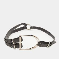 Pre Owned Ralph Lauren M Black Leather Tri-Strap O-Ring Belt 90CM