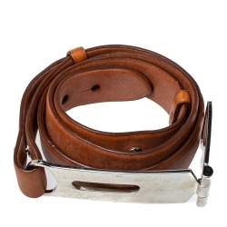 Pre Owned Ralph Lauren Tan Leather Hinge Pull Bar Belt 90CM