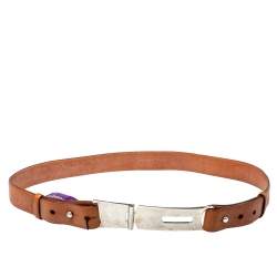 Pre Owned Ralph Lauren Tan Leather Hinge Pull Bar Belt 90CM