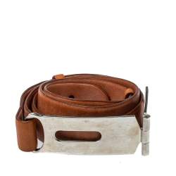 Pre Owned Ralph Lauren Tan Leather Hinge Pull Bar Belt 90CM