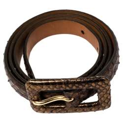 Pre Owned Ralph Lauren Metallic Bronze Python Slim Belt 85CM