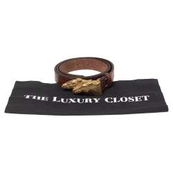 Pre Owned Ralph Lauren Brown Leather Double Horse Head Buckle Belt 90CM
