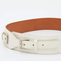 Pre Owned Ralph Lauren Cream Leather Buckle Waist Belt 80CM