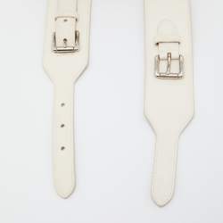 Pre Owned Ralph Lauren Cream Leather Buckle Waist Belt 80CM