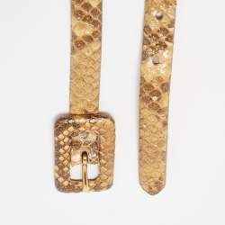 Pre Owned Ralph Lauren Gold Python Slim Waist Belt 75CM