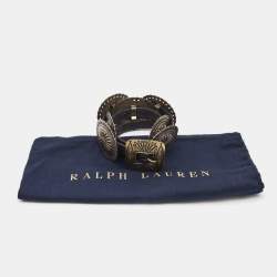 Pre Owned Ralph Lauren Black Leather Crest Embellished Belt S