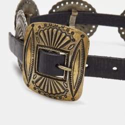 Pre Owned Ralph Lauren Black Leather Crest Embellished Belt S