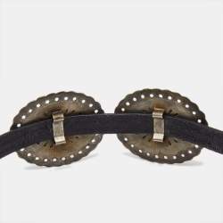 Pre Owned Ralph Lauren Black Leather Crest Embellished Belt S