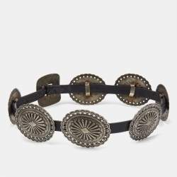 Pre Owned Ralph Lauren Black Leather Crest Embellished Belt S