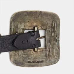 Pre Owned Ralph Lauren Black Leather Crest Embellished Belt S