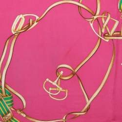 Pre Owned Ralph Lauren Pink  Horse Harness Print Silk Scarf