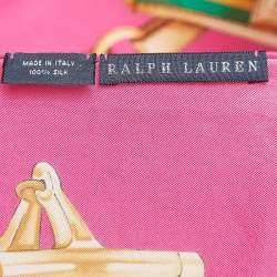 Pre Owned Ralph Lauren Pink  Horse Harness Print Silk Scarf