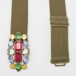 Pre Owned Ralph Lauren Olive Green Canvas Crystals Buckle Adjustable Belt L