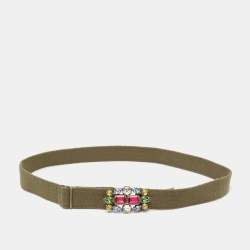 Pre Owned Ralph Lauren Olive Green Canvas Crystals Buckle Adjustable Belt L