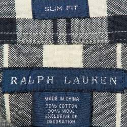 Pre Owned Ralph Lauren Black Plaid Check Cotton & Wool Slim Fit Shirt S