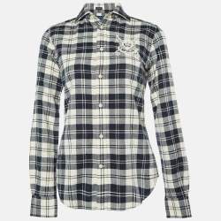 Pre Owned Ralph Lauren Black Plaid Check Cotton & Wool Slim Fit Shirt S