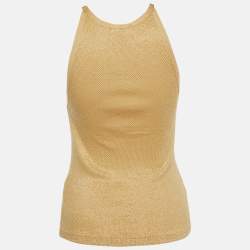 Pre Owned Ralph Lauren Gold Embellished Cotton Knit Tank Top M