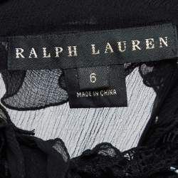 Pre Owned Ralph Lauren Black Silk Crepe Ruffled Shirt Top M