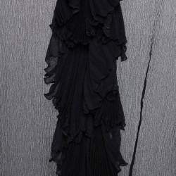 Pre Owned Ralph Lauren Black Silk Crepe Ruffled Shirt Top M